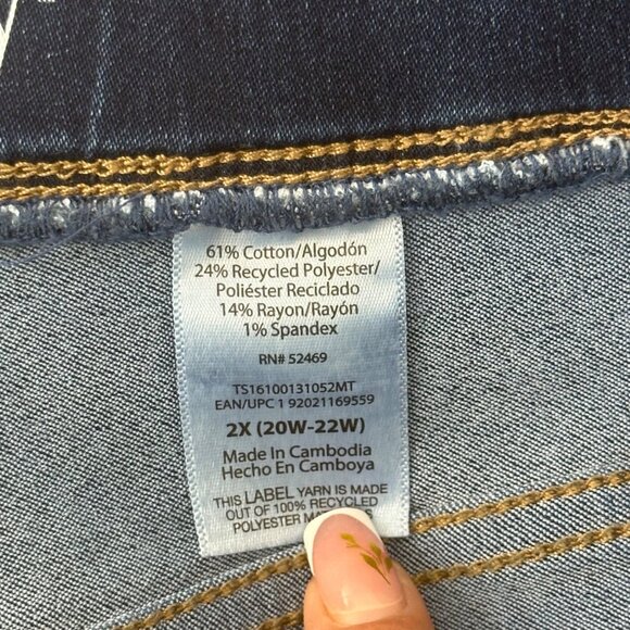 Terra & Sky Womens Plus Size 2X (20W-22W) Dark Wash Stretch Pull On Denim Jeans - Picture 4 of 11